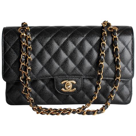 chanel black caviar shoulder bag|Small classic handbag, Grained calfskin & gold.